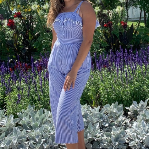 BLUE AND WHITE STRIPPED JUMPSUIT WITH RUFFLE DETAILING - Picture 2 of 4